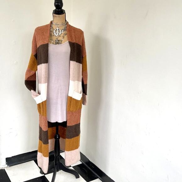 Wishlist Jackets & Blazers - WISHLIST maxi cardigan stripped earth tones size M